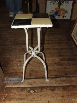 Vintage 1950s Small 4 Tile Top Wrought Wrot Iron Patio Table