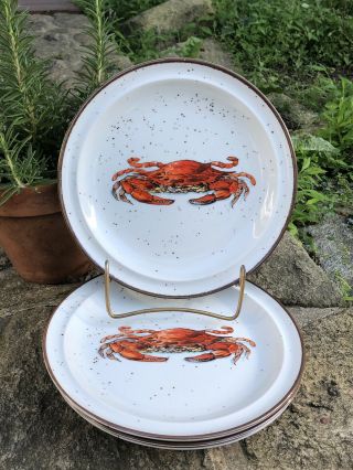 Set Of 4 D.  H.  Holmes Crab Plates Vintage Mid Century Modern 9 Inch