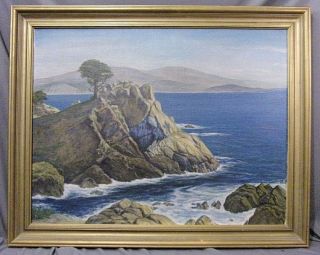 Vintage Oil Painting California Coastal Landscape Sgnd " Te " 28 X 36 " Well Done