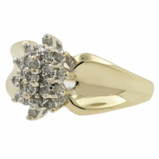 Ladies Vintage Estate 10k Yellow Gold Round - Cut Diamond Cluster Cocktail Ring