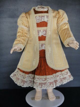 Brown Silk French Doll Dress,  Jacket - Antique Style For 21 - 23 " Doll - From France