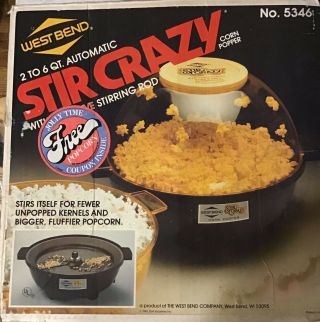 Vintage West Bend Stir Crazy Popcorn Popper 6 Quart 5346 Electric Popper