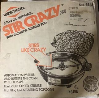 Vintage West Bend Stir Crazy Popcorn Popper 6 Quart 5346 Electric Popper 2