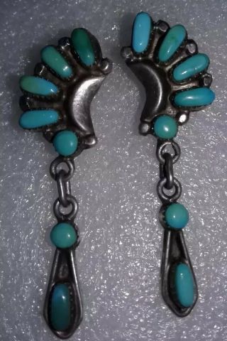 Vintage Zuni Turquoise & Sterling Silver Post Earrings,  Signed Bill And Lou Zuni