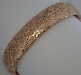 Antique Victorian Engraved Gold Filled Flower Bangle Bracelet