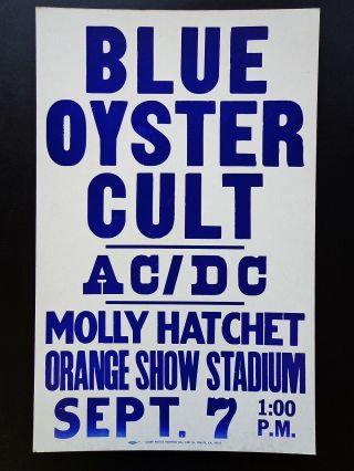 Blue Oyster Cult - Ac/dc - Vintage Rock Concert Promo Poster