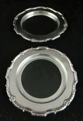 Pr.  English Birmingham Sterling Silver Coasters W/ Glass Inserts.  4 3/8” Dia.