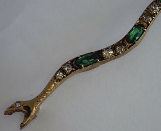 Antique Victorian Edwardian Gold Filled Emerald Crystal Paste Snake Brooch