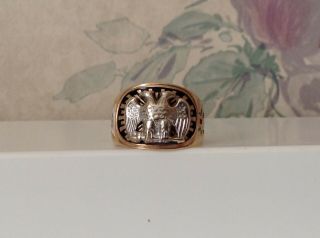 Vintage 10k Solid Gold Masonic 32 Degree Double Eagle Ring - Size 9.  25 -