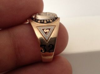 Vintage 10K Solid Gold Masonic 32 Degree Double Eagle Ring - Size 9.  25 - 7