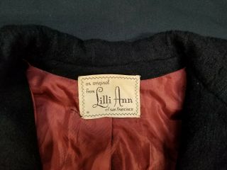 Vintage Lilli Ann swing Black mohair wool coat 50s 1 button 8