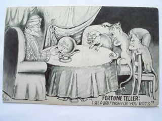 Adolf Hitler Propaganda Postcard Fortune Teller I See A Bad Finish For You Rats.