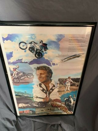 1974 Autographed Evel Knievel Poster 22x34 Motorcycle Old Vintage