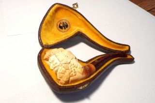 Vintage CAO MEERSCHAUM Carved Estate Pipe Handcrafted w/Case 2