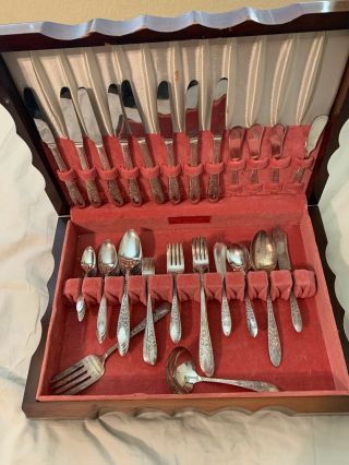 National Silver Co A1 Roses And Leaf Silverware 62 Piece Silverplate