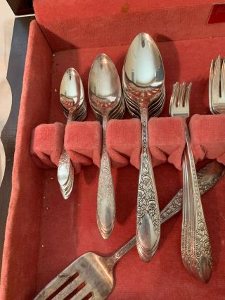 National Silver Co A1 Roses And Leaf Silverware 62 Piece Silverplate 3