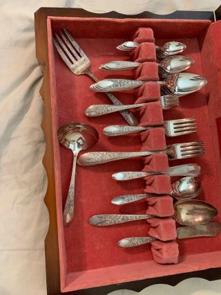 National Silver Co A1 Roses And Leaf Silverware 62 Piece Silverplate 6