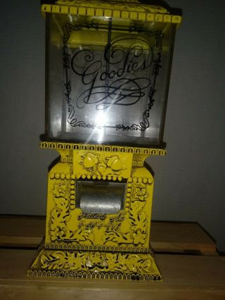 Cool Vintage Yellow Metal Goodies Nut Candy Gumball Machine Dispenser Cherubs