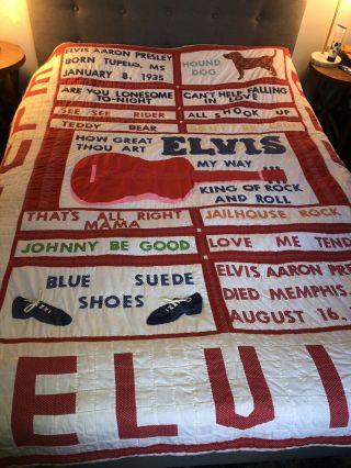 One Of A Kind Vintage Elvis Presley Folk Art Quilt From Memphis,  Tennessee
