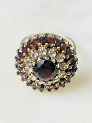 9ct Victorian Style Vintage Gold Statement Ring Red Garnet Handmade Heavy