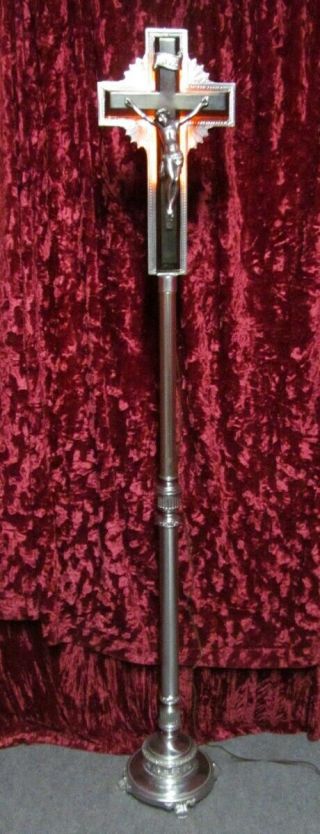 Vintage Funeral Standing Ornate Lighted Crucifix Lighting Cross Mortuary Display