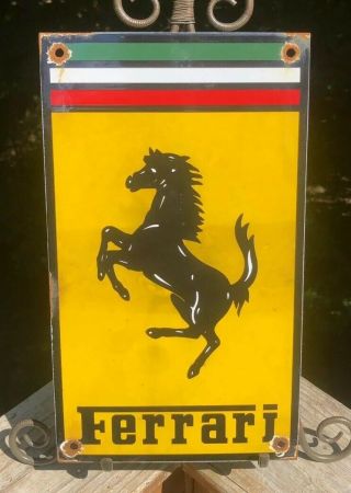 Vintage Ferrari Motor Oil Can Porcelain Gas Pump Sign Advertising