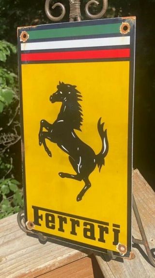 VINTAGE FERRARI MOTOR OIL CAN PORCELAIN GAS PUMP SIGN ADVERTISING 3