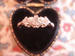 Pretty Antique Art Deco: 3 Sparkling Old Cut Diamonds Set 9ct Gold Trilogy Ring