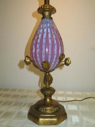 Vintage Italian Murano Barovier Pink Bubbles Glass Gilted Toleware Rose Flowers