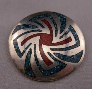 Vintage Native American Handmade Sterling Silver Turquoise & Coral Pendant P58