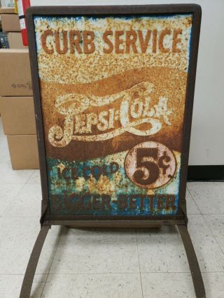 Vintage 1930’s - 40’s Pepsi Cola 5c Double Dot Soda Metal Heavily Embossed Sign