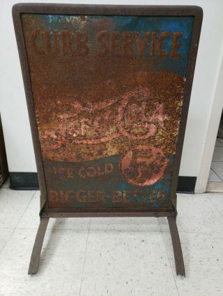 Vintage 1930’s - 40’s Pepsi Cola 5c Double Dot Soda Metal Heavily Embossed Sign 2