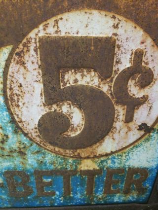Vintage 1930’s - 40’s Pepsi Cola 5c Double Dot Soda Metal Heavily Embossed Sign 4