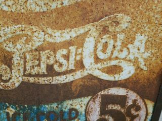 Vintage 1930’s - 40’s Pepsi Cola 5c Double Dot Soda Metal Heavily Embossed Sign 6