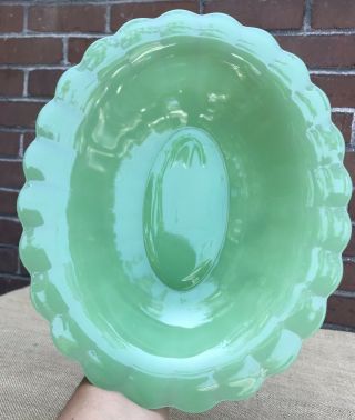 Rare Antique Early Fenton Jadeite Jade Glass Scalloped Green Bowl Plate Htf