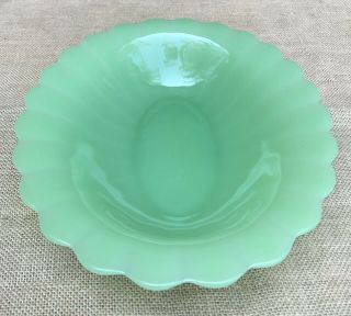 Rare Antique Early Fenton Jadeite Jade Glass Scalloped Green Bowl Plate HTF 2