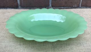 Rare Antique Early Fenton Jadeite Jade Glass Scalloped Green Bowl Plate HTF 3