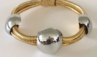 Vintage Lanvin Paris Art Deco Modernist Gold/silver Dome Ball Bracelet Couture