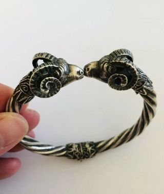 Silver Antique Victorian Rams Head Bangle,  Sterling