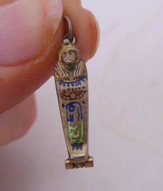 Fine Silver Rare Art Deco Miniature Enamel Egyptian Revival Opening Mummy Charm