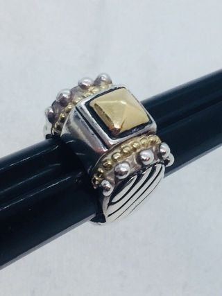 Designer Signed Als Italy Sterling Silver & 18k Gold Ring Size 5