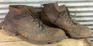Antique Vtg Ca.  1910s Early Spalding Bros Stacked Leather Football Cleats Shoes