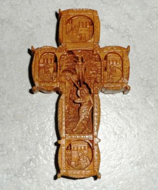 Vintage Antique Orthodox Wood Carved Cross Crucifix Greek Russian Two Sided