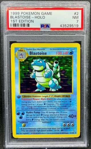 Psa 7 Near 1999 Pokemon 1st Edition Base Set Blastoise Card " Thick " 2/102