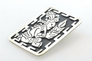 Erz Mexico Aztec Mayan Sterling Silver Figural Warrior Holding Flame Brooch Pin