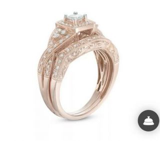Zales Diamond Halo Vintage - Style Bridal Set 14K Rose Gold Size 6.  75 10