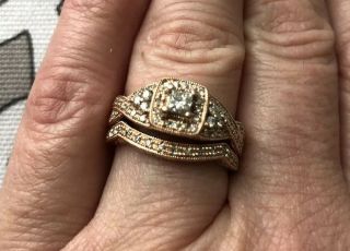 Zales Diamond Halo Vintage - Style Bridal Set 14K Rose Gold Size 6.  75 5