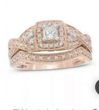 Zales Diamond Halo Vintage - Style Bridal Set 14K Rose Gold Size 6.  75 9