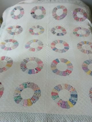 Vintage Dresden Plate Hand - Stitched Appliqued & Pieced Quilt 82 " X 98 " Sewing