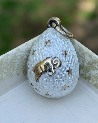 Antique Russian Imperial 84 Silver Enamel Egg Pendant
